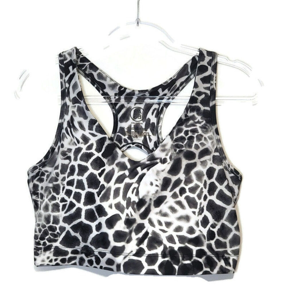 SAGE Collective Sports Bra Shelf Bra Athletic Athleisure Black and White Size L